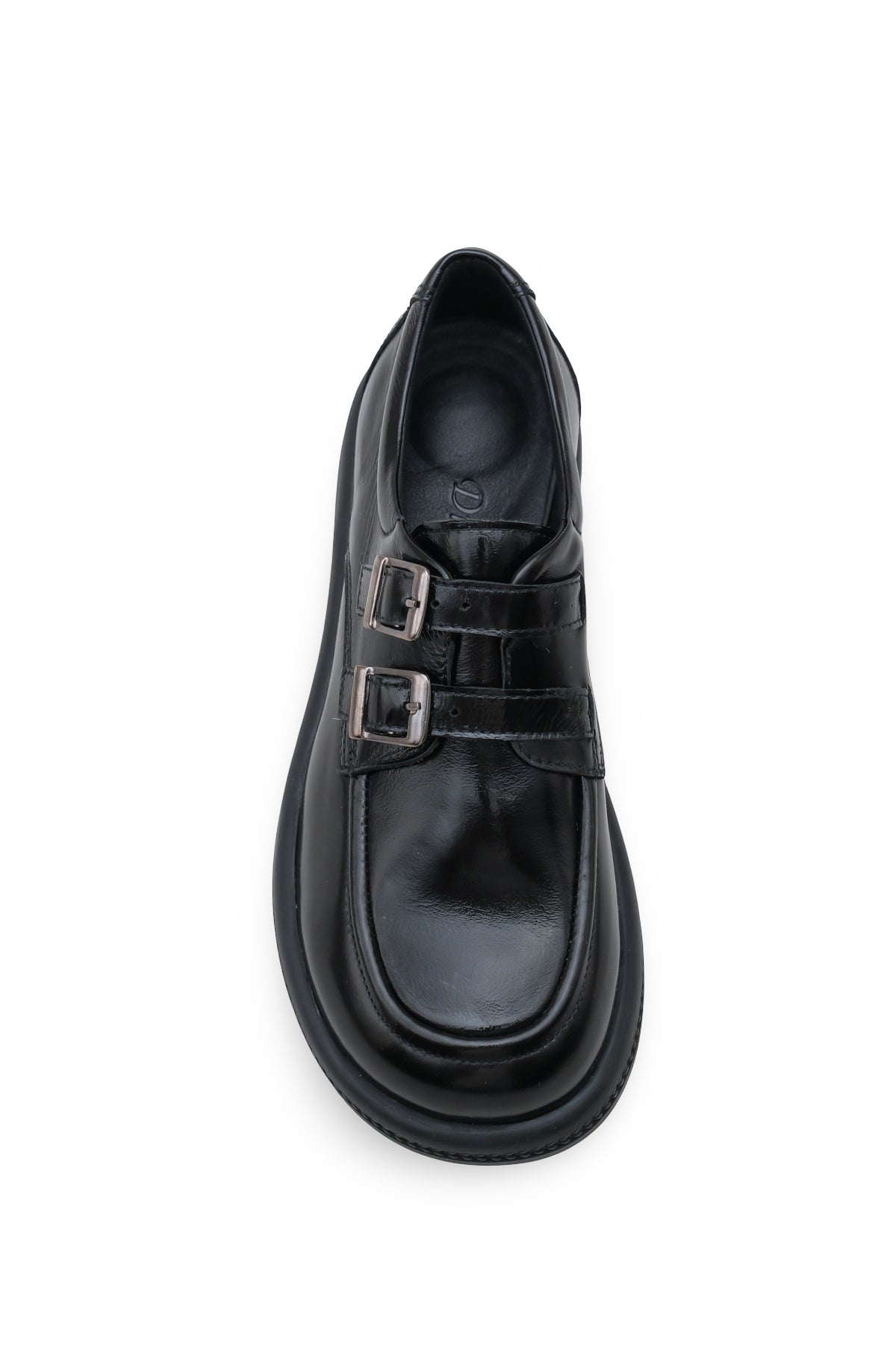 Kadın Varis Ayakkabısı – Rugan Görünümlü Çift Tokalı Model V105030 (Siyah) | Handarte × Dr. Mery