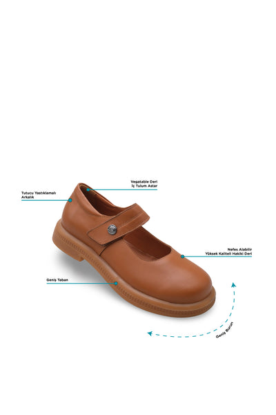 Kadın Varis Ayakkabısı – Tek Bantlı Mary Jane Model 105130 (Taba) | Handarte × Dr. Mery