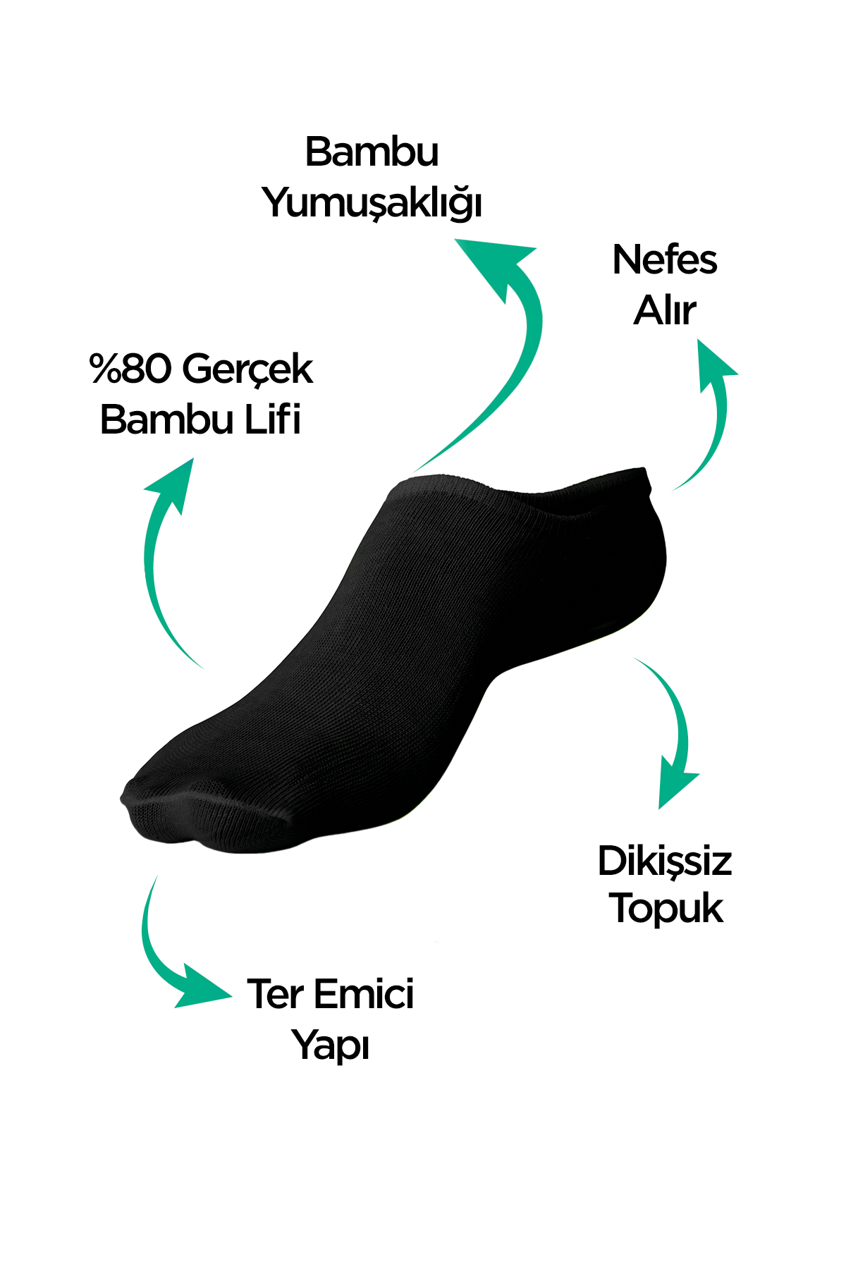 6 Çift Viskoze-Bambu Görünmez Patik Çorap Paketi | Handarte®