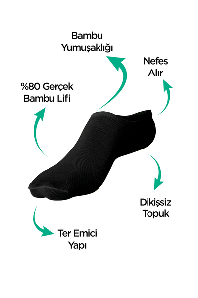 6 Çift Viskoze-Bambu Görünmez Patik Çorap Paketi | Handarte®