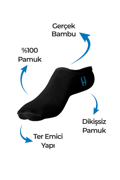 3 Çift Viskoze-Bambu Görünmez Patik Çorap Paketi | Handarte®